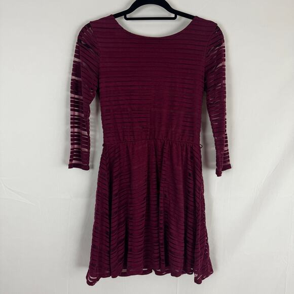 Lily Rose Burgundy Sheer Striped Dress with Scoop Neck, Medium Christmas Holiday - Picture 5 of 8